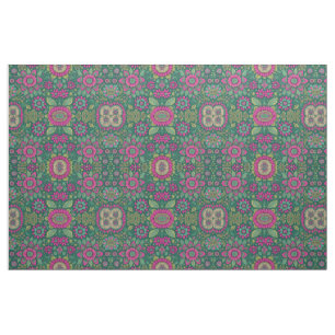 Tissu Floral Fractal Hippie Fleurs rose Vert Vintage