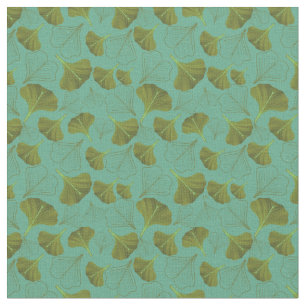 Tissu Floral Gingko Leaf Motif Turquoise