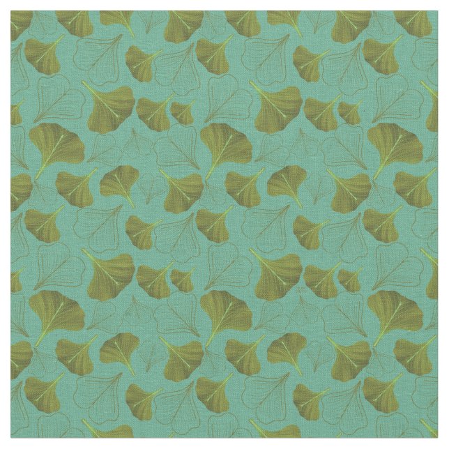 Tissu Floral Gingko Leaf Motif Turquoise (Fermer)
