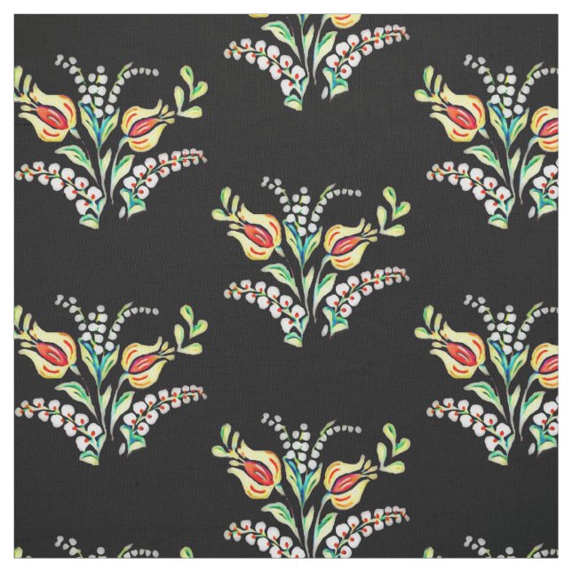 Tissu floral hongrois blanc jaune (Échantillon)