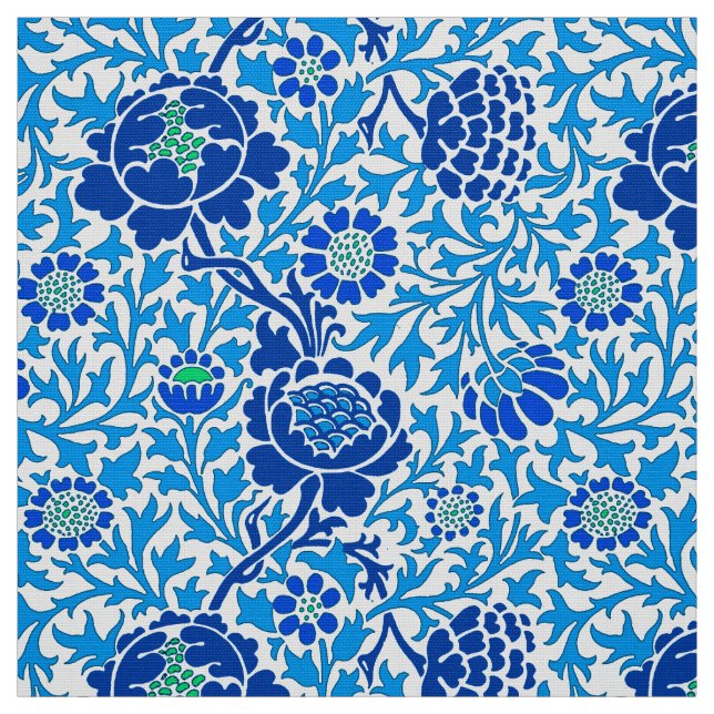 Tissu Floral Jacobéen , Navy et Cerulean Blue (Échantillon)