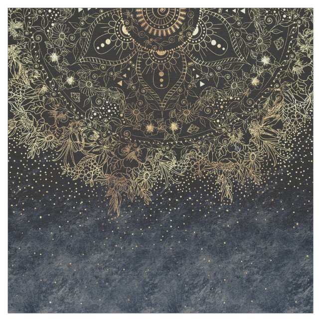 Tissu Floral Mandala or bleu (Échantillon)