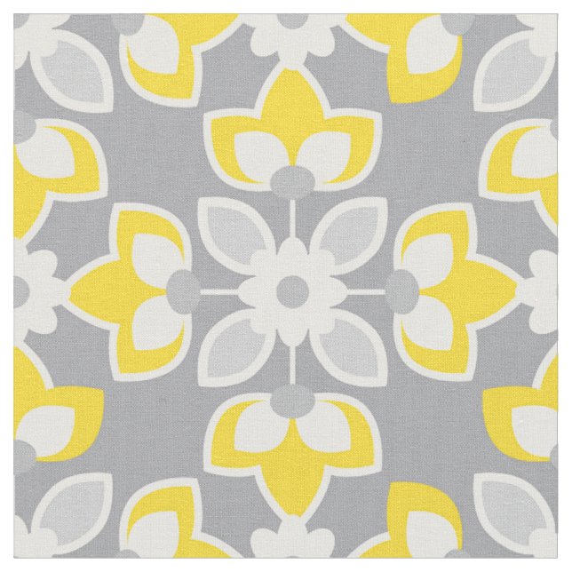 Tissu Floral moderne jaune et gris géométrique (Fermer)