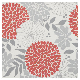 Tissu floral moderne rouge et gris