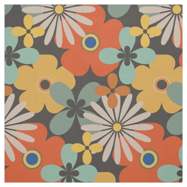 Tissu Floral or Brown Orange Super rétro (Échantillon)