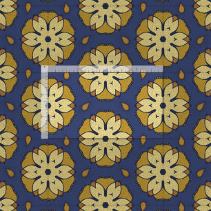 Tissu Floral or et bleu et Motif Teardrop