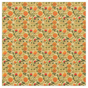 Tissu Floral orange sur Arrière - plan jaune