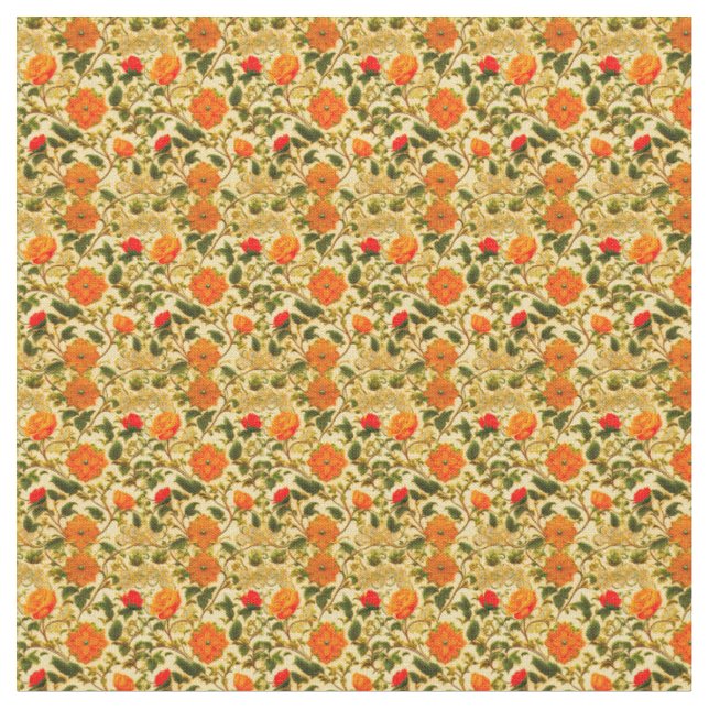 Tissu Floral orange sur Arrière - plan jaune (Fermer)