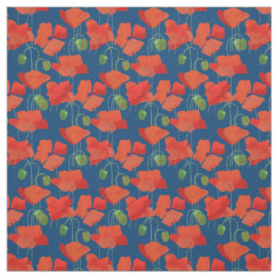 Tissu floral profondément bleu rouge fait sur