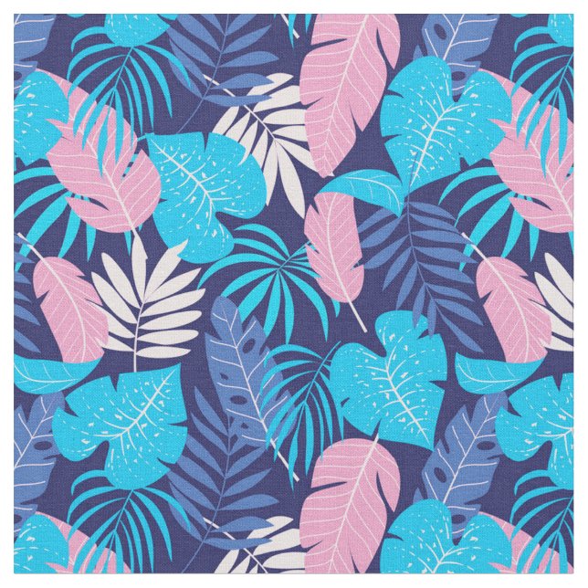 Tissu floral rose, aqua et blanc tropical (Fermer)