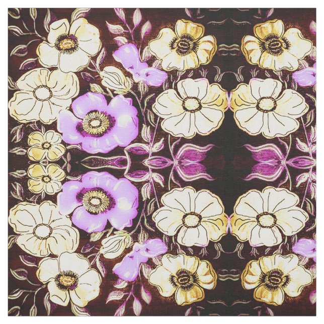 Tissu floral rose et jaune (Échantillon)