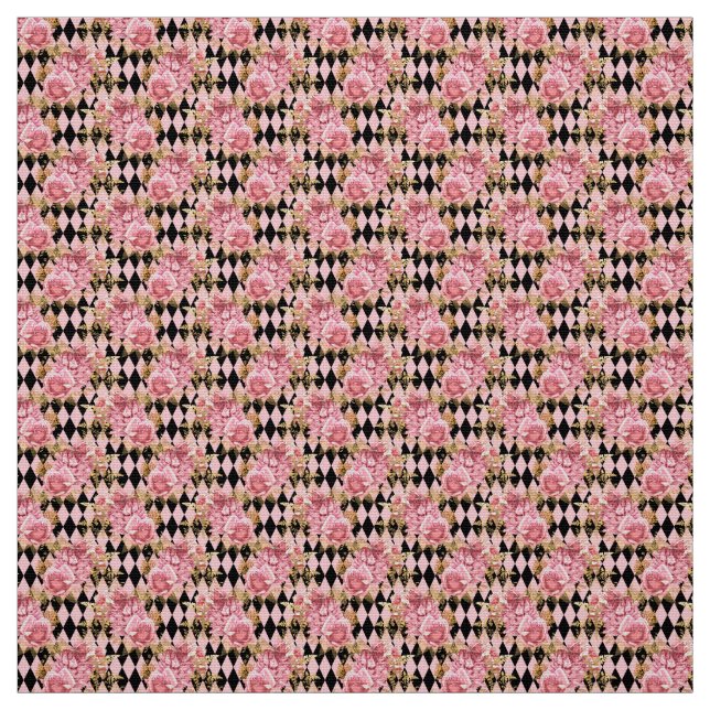Tissu floral rose rose et or (Échantillon)