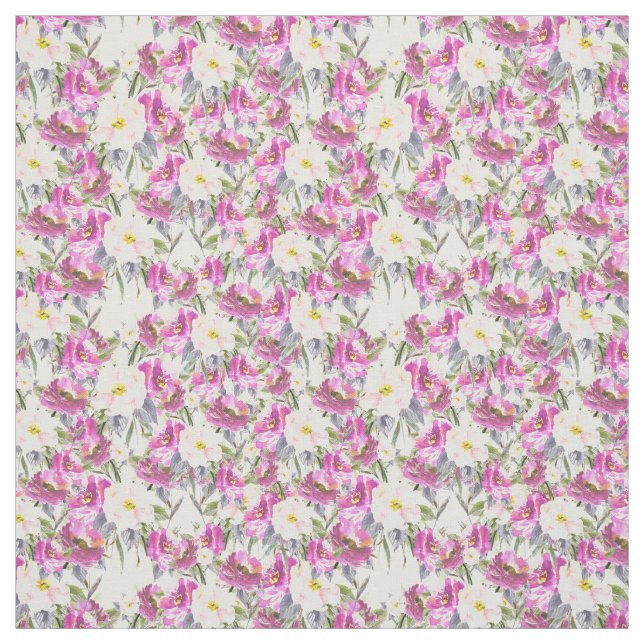 Tissu Floral rose violet (Échantillon)