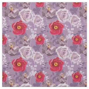 Tissu Floral rouge, violet