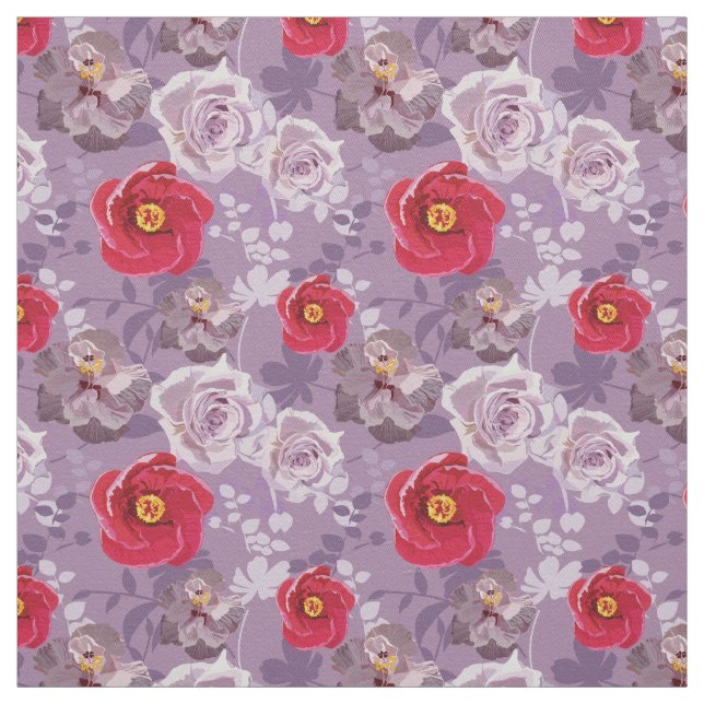 Tissu Floral rouge, violet (Échantillon)