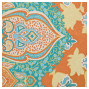 Tissu Floral Star Textile Orange Paisley Fabric Art