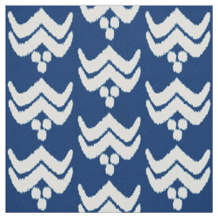 Tissu Floral stylisé Ikat - bleu indigo et blanc