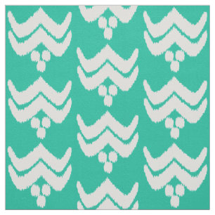 Tissu Floral stylisé Ikat - turquoise et blanc