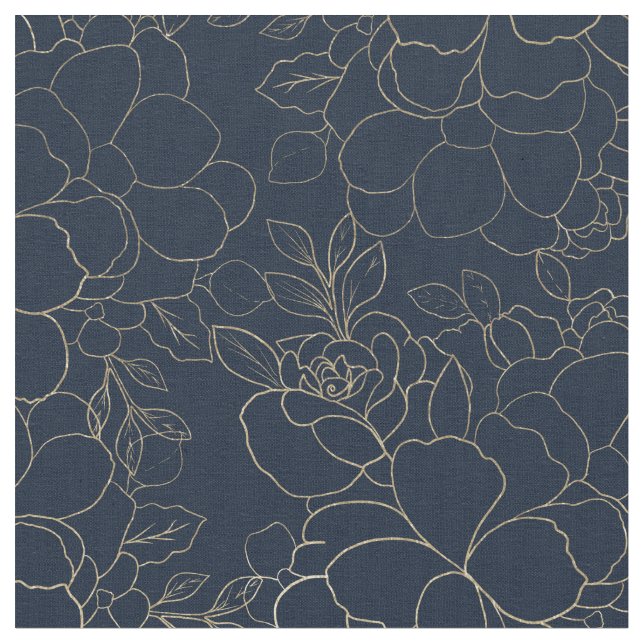 Tissu Floral tiré par la main d'or élégant de bleu (Fermer)