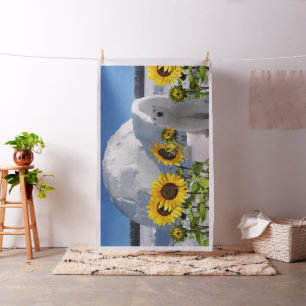 Tissu floral tournesol ours polaire