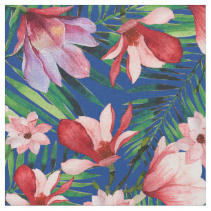 Tissu Floral tropical de corail rouge de bleu marine