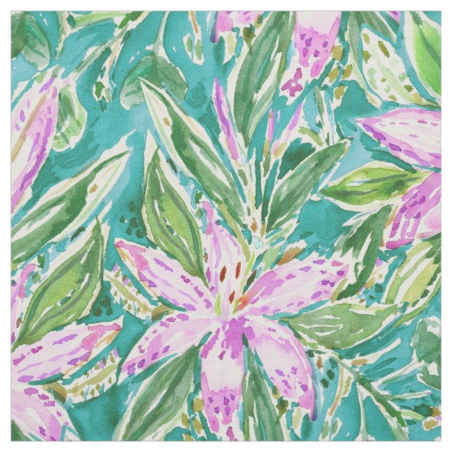 Tissu Floral tropical de LIS de rose d'astronome (Échantillon)