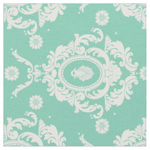 Tissu floral vintage vert en bon état de motif de