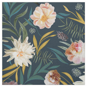 Tissu Floraux colorés et audacieux brun et marine