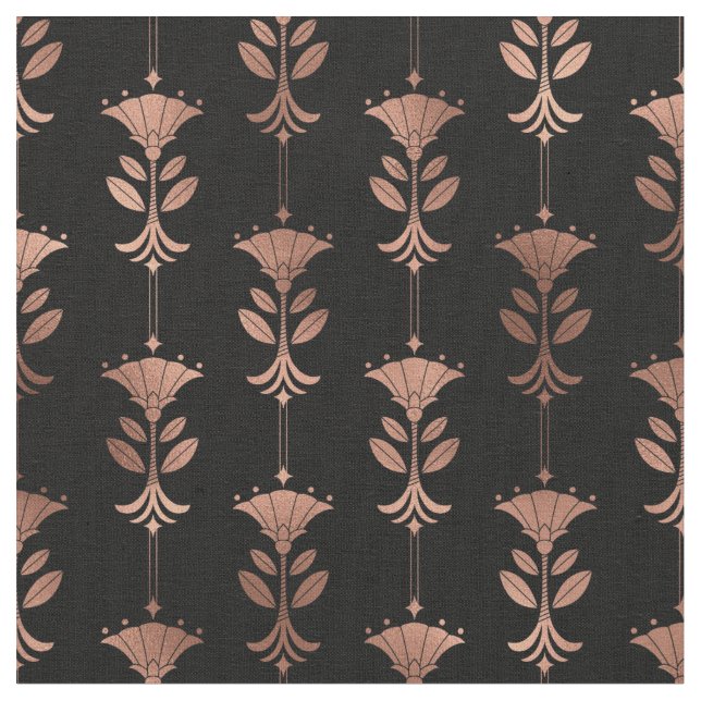 Tissu Flore Abstraite Rose Gold et Black Art Déco (Fermer)