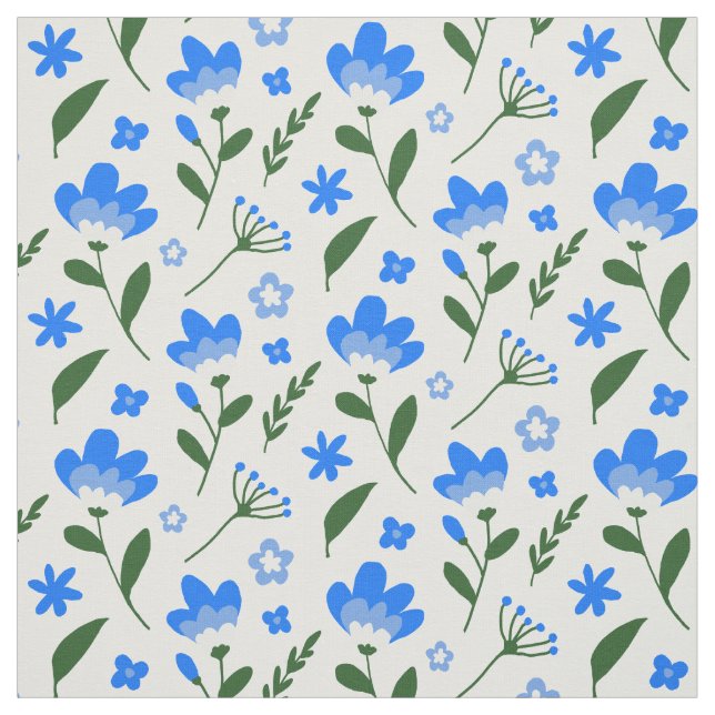 Tissu Flore bleu et blanc (Échantillon)