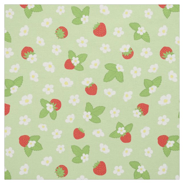 Tissu Flore de fraise Vert Rouge Dopamine Imprimer (Échantillon)