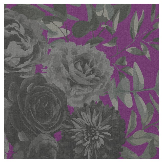 Tissu Flore de Rose gothique noir et pourpre (Fermer)