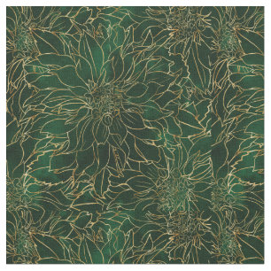 Tissu Flore dorée et verte Dahlia