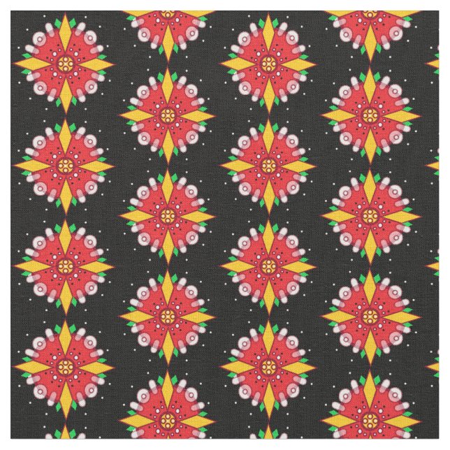 Tissu Flore jaune rouge (Fermer)