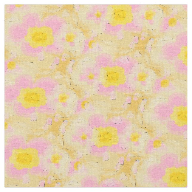 Tissu Flore printanière gras jaune et rose (Fermer)