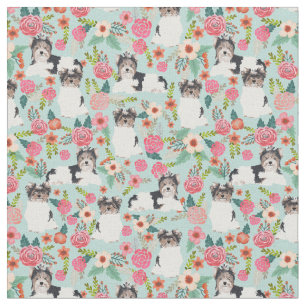 Tissu Flore vintage de Biewer Terrier bleu