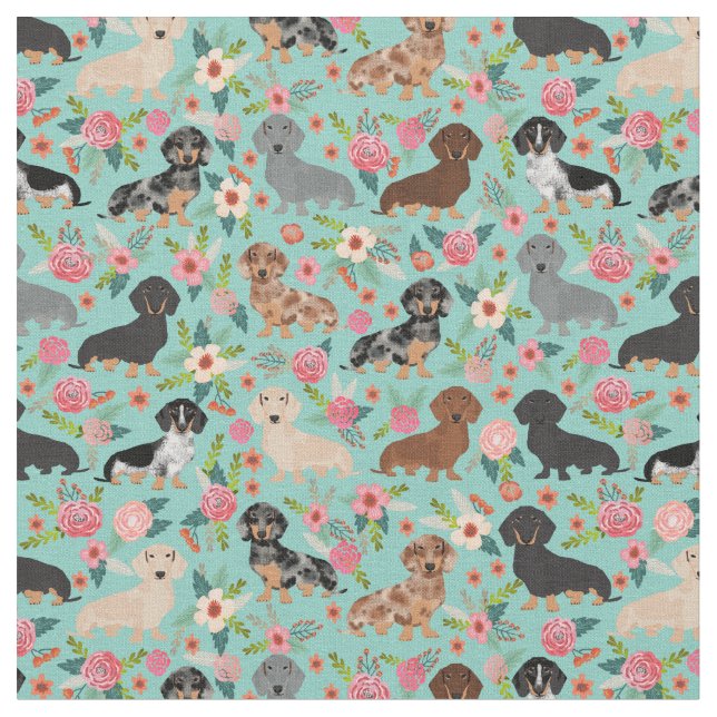 Tissu Flore Vintage de Dachshund (Fermer)