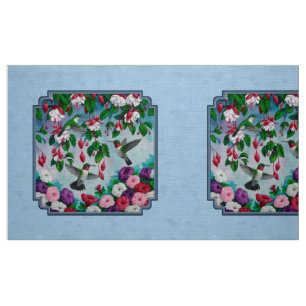 Tissu Flower Garden and Hummingbirds Blue