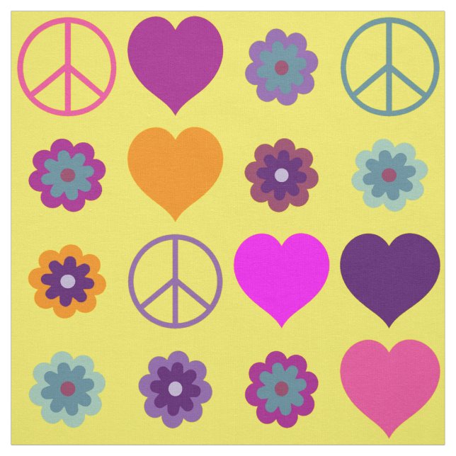 Tissu Flower Power Heart Peace Motif + votre backgr. (Échantillon)