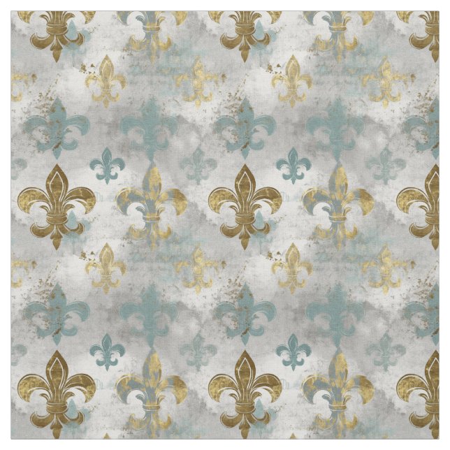 Tissu Fluer de Lis | Bleu et or doux (Échantillon)