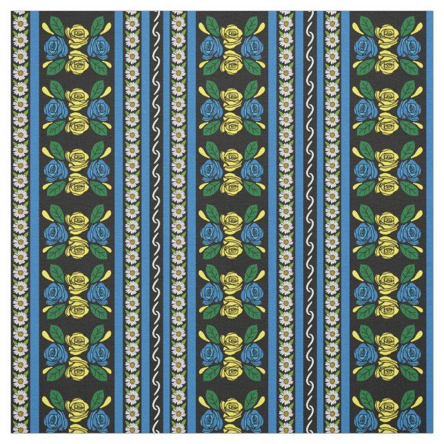 Tissu Folk Art Canal Narrowboat Blue Yellow Roses (Échantillon)