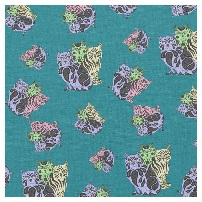 Tissu Folk Chat/chaton, couette, couettes imprimer chats (Fermer)