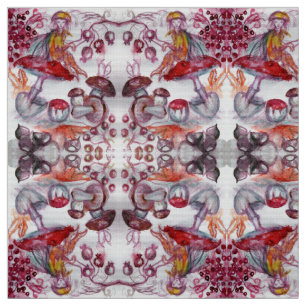 Tissu FOLLET MAGIQUE DE CHAMPIGNONS ROUGE Blanc Flore Im