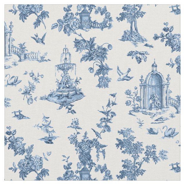 Tissu Fontaines et arbres fantastiques vintages bleu toi (Fermer)
