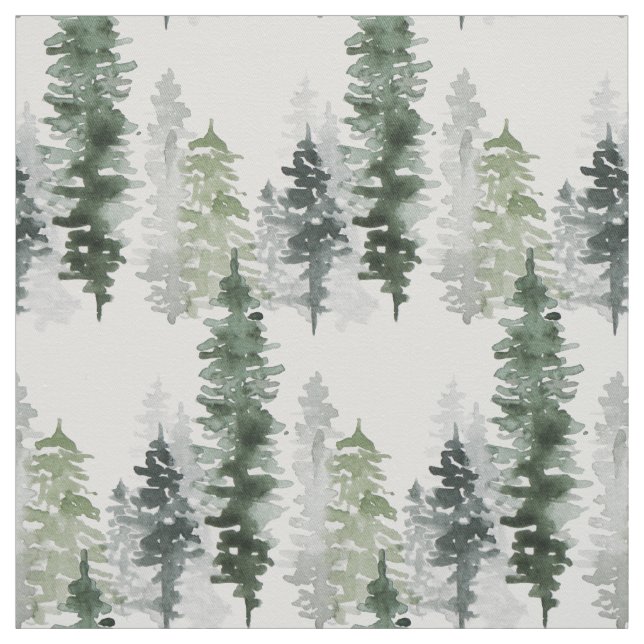 Tissu Forêt À feuillage persistant D'Arbres Aquarelle (Échantillon)