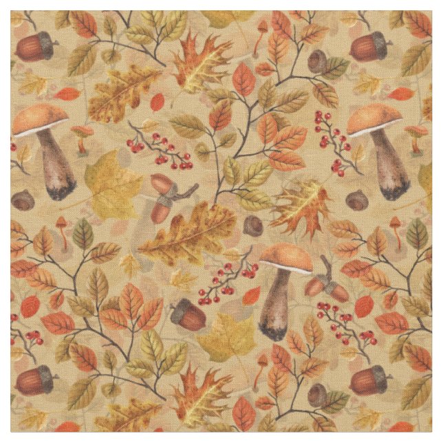 Tissu Forêt automnale sur ocre (Fermer)
