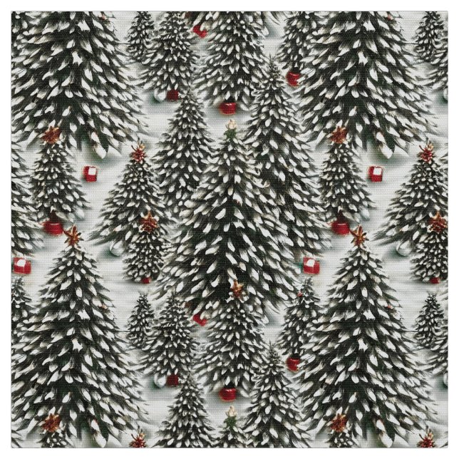 Tissu Forêt d'arbres de Noël couverts de neige (Échantillon)