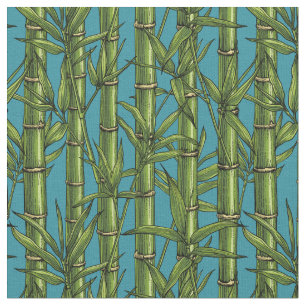 Tissu Forêt de bambou sur bleu