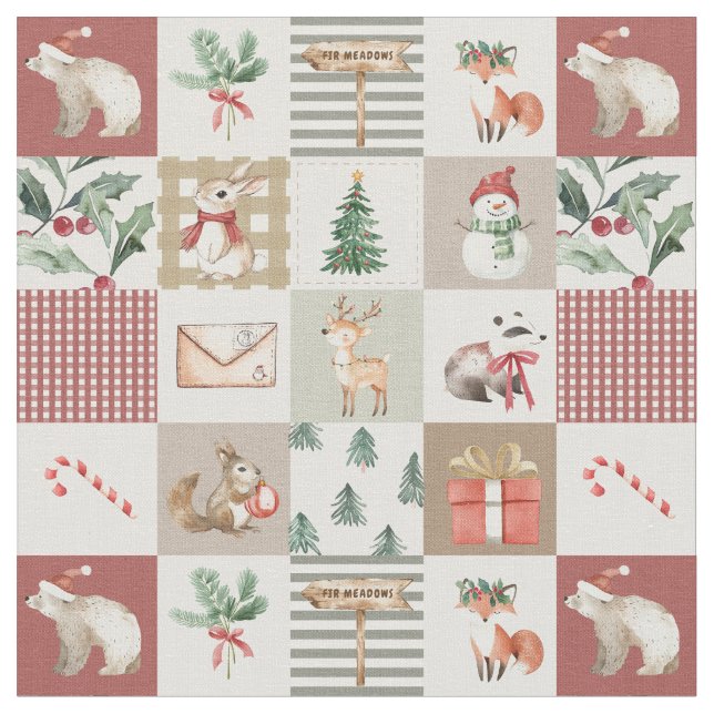 Tissu forêt de Noël animaux de la forêt quilt neutre (Fermer)