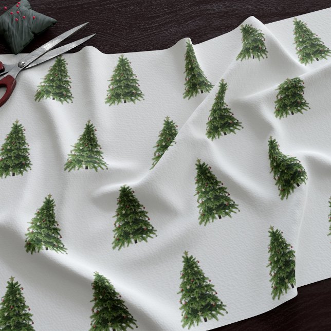 Tissu Forêt d'hiver Vert sapin de Noël Motif blanc (Fun and festive Christmas tree pattern fabric just for you)